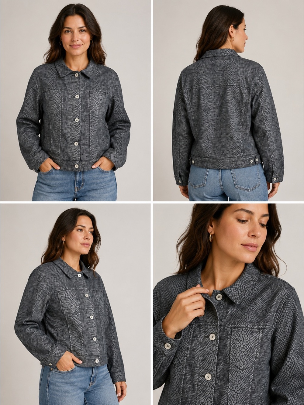 Vintage Gray Snake Print Jean Jacket